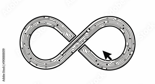 Infinite loop of technology and data flow symbolized by a circuit board infinity shape