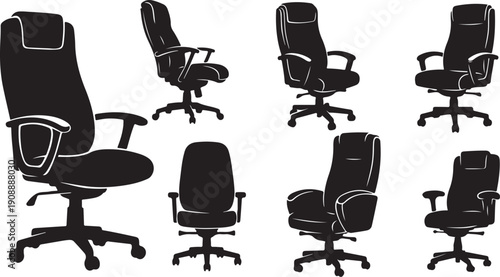 Collection of office chairs in various positions and angles