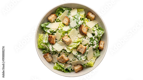 Fototapeta Caesar salad with parmesan and croutons on transparent background