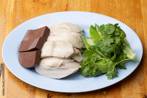 Thai Hainanese Chicken Rice with Crispy Chicken and Dipping Sauce