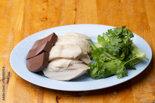 Thai Hainanese Chicken Rice with Crispy Chicken and Dipping Sauce