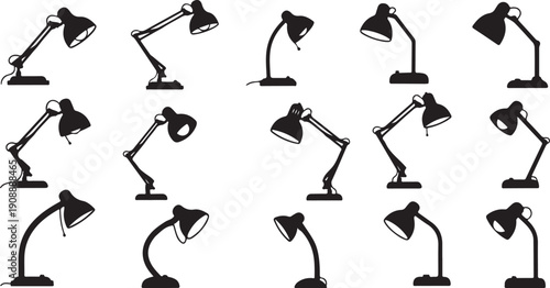 Various Desk Lamps in Different Positions and Angles Illustration