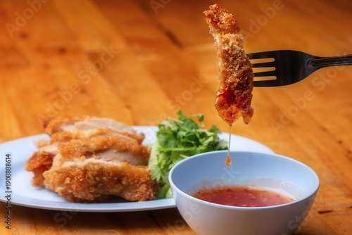 Thai Hainanese Chicken Rice with Crispy Chicken and Dipping Sauce