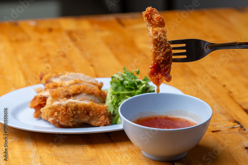 Thai Hainanese Chicken Rice with Crispy Chicken and Dipping Sauce