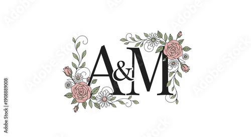 Elegant floral monogram with roses and leaves