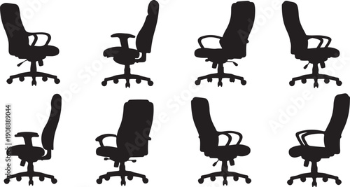 Collection of office chairs in various positions and angles