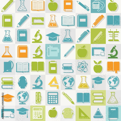 Education Icons Representing Learning Tools and Academic Subjects