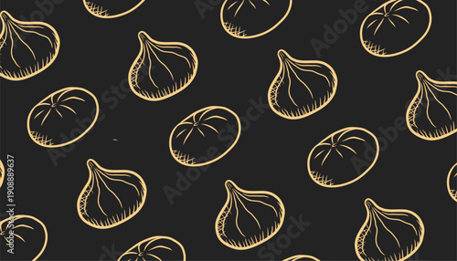 Mochi Sweet Seamless Pattern. Hand Drawn Japanese Dessert Background