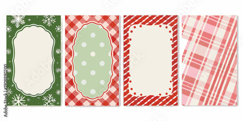 Four festive patterned gift tags with blank spaces for writing