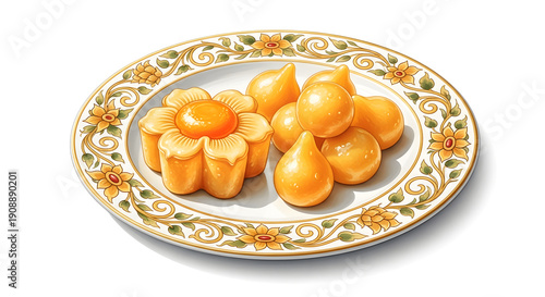 Watercolor illustration of Thong Yip and Thong Yod Thai desserts