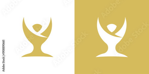Dual meaning logo combining a human figure and a trophy, symbolizing achievement, success, recognition, and personal or team excellence.