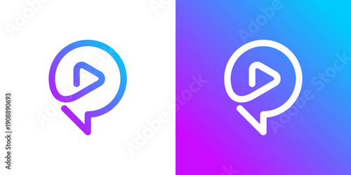 Dual meaning logo combining play and chat elements, symbolizing interactive communication, engagement, entertainment, and dynamic digital conversation.