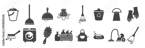 Cleaning icons isolated on white background