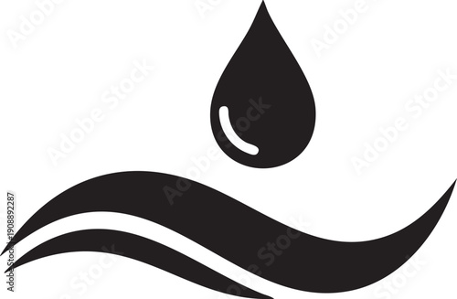 Water drop above waves, symbolizing purity, hydration, and natural resources