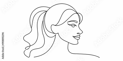 Elegant one line drawing of a woman s face in profile view