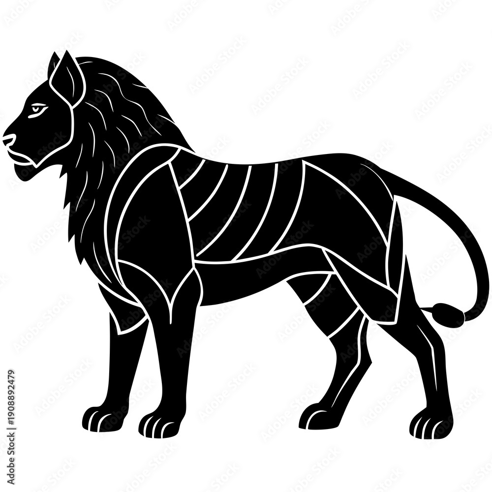 Obraz premium Lion silhouette vector art, simplified anatomy, professional stock illustration