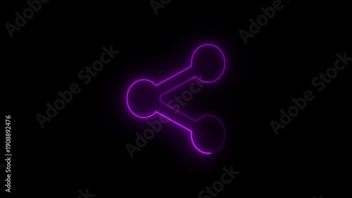 Neon Pink Share Network Icon on Black Background.Glowing connected nodes symbol representing sharing, connection, and digital networking. 4k video