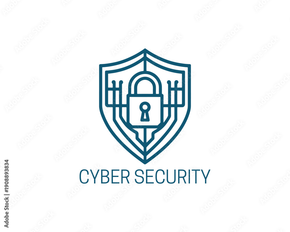 Naklejka premium Cyber security flat logo vector data protection lock symbol