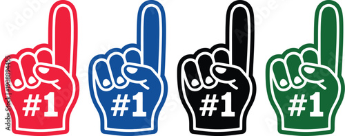 Number one fan foam finger vector illustration, cheering hand symbol for sports events, stadium fun, team support, game day excitement, fan culture, and enthusiastic celebration graphics