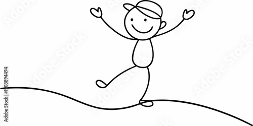 A simple stick figure joyfully jumping with arms raised in celebration
