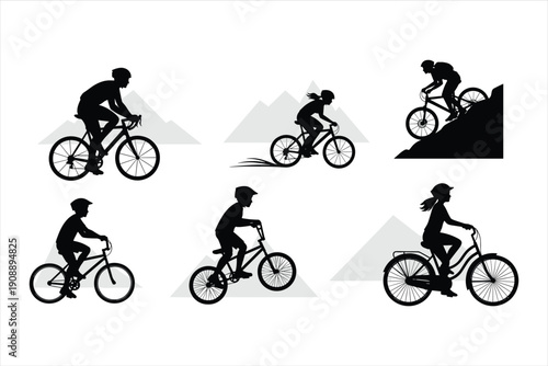 set of silhouettes of cyclist