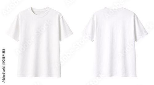 Blank White T-Shirt Mockup Template Front and Back Views Isolated on Transparent Background