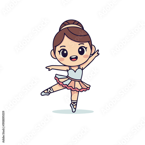 cute ballerina chibi character dancing in tutu under spotlight