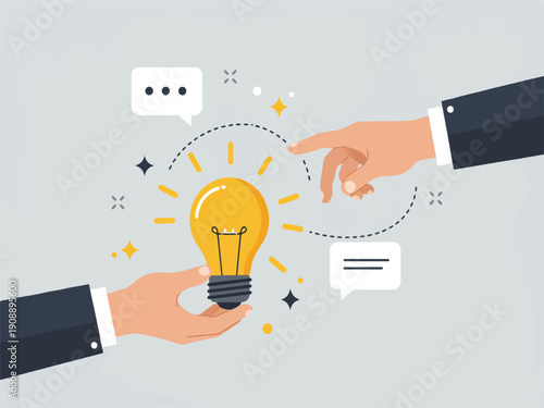 Business people sharing idea concept with light bulb and conversation  innovation and communication