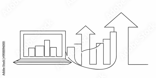 Laptop displaying a growing graph with an upward trending arrow