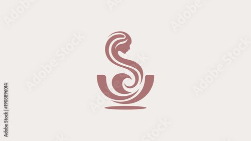 Elegant Woman Profile Hair Logo forming S-shape in Pink Bowl Vector