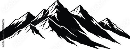 Black Mountain Range Silhouette Isolated on White