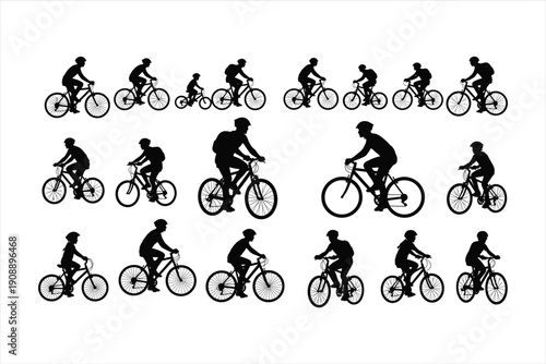 set of silhouettes of cyclist