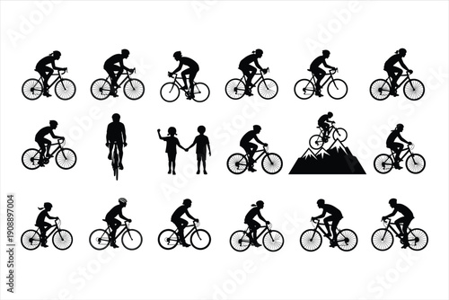 set of silhouettes of cyclist
