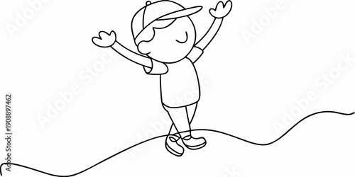 A simple line drawing of a child balancing on a curved line