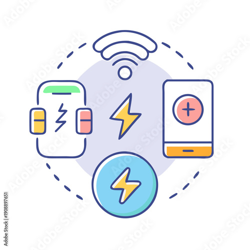 Battery wifi signal strength data transfer icons power lightning bolt