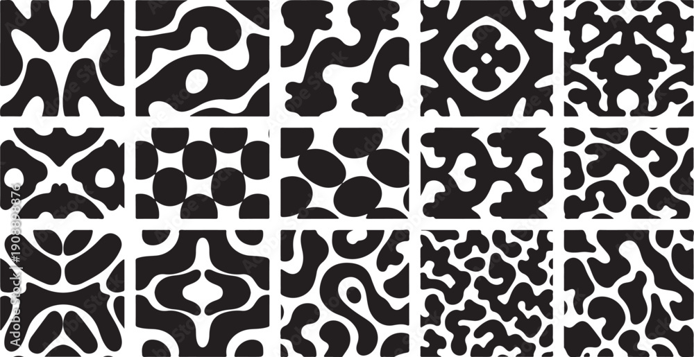 Fototapeta premium Black and white abstract pattern with various shapes and designs