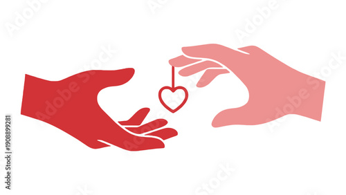 Heart icon being passed between two hands in silhouette style