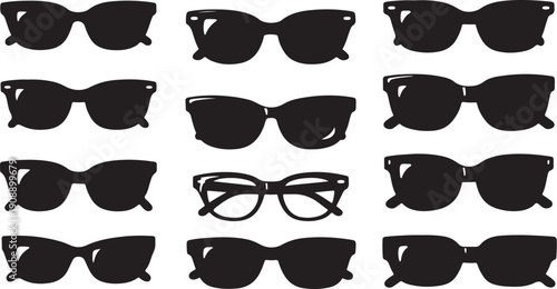 Collection of Various Sunglasses and Eyeglasses on White Background