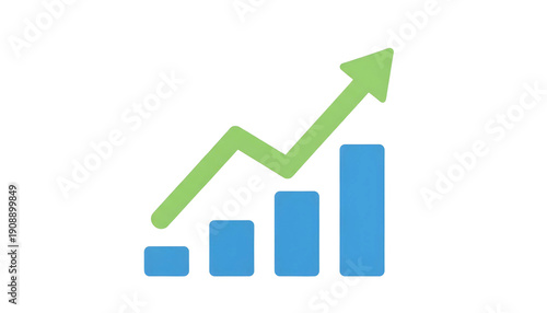 Minimal flat business icon, growth chart with upward arrow, isolated on transparent background, clean modern design, no text, no logo, high resolution PNG.