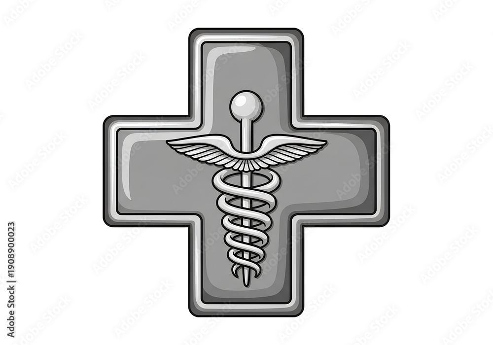 Obraz premium A sleek medical cross featuring a caduceus symbol, evoking trust and healthcare professionalism, ideal for medical branding.