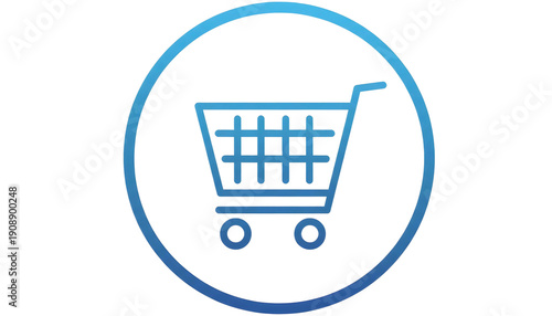 Blue shopping cart icon with a gift bag featuring a heart symbol inside it transparent background