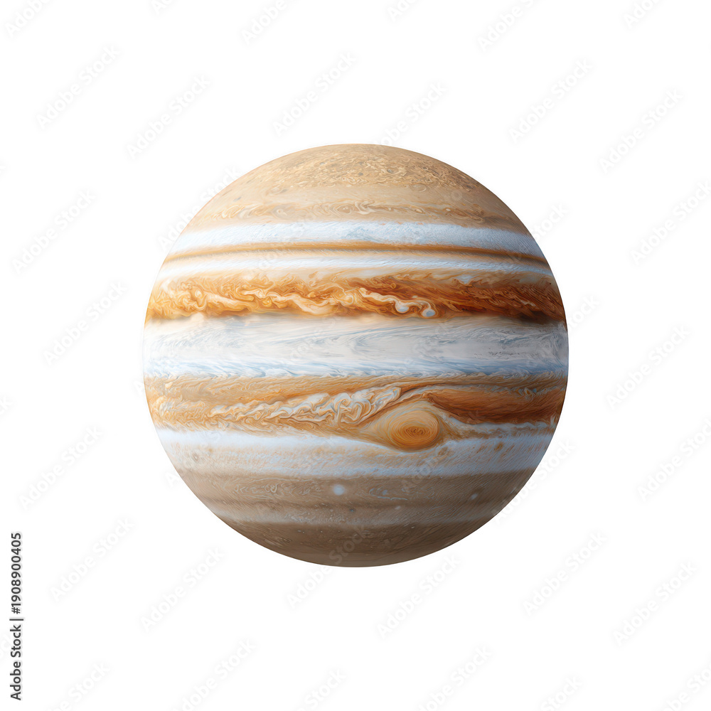 Fototapeta premium Jupiter planet with atmospheric bands and Great Red Spot isolated on black space background