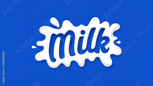A dynamic 'Milk' logo with white splashes and drips on a bold blue background.