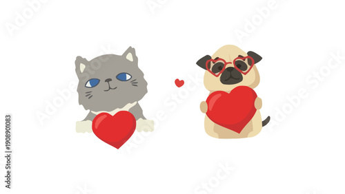 Cats and dogs vector illustration set for Valentine's Day celebration