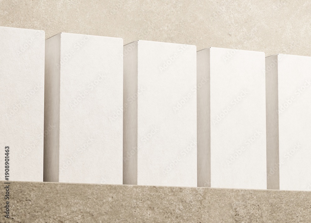 Fototapeta premium White Packaging Box Mockup with Natural Shadow Overlay on Textured Surface