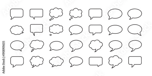 Collection of Blank Speech Bubbles Icons. Various Shapes and Styles for Communication and Ideas.