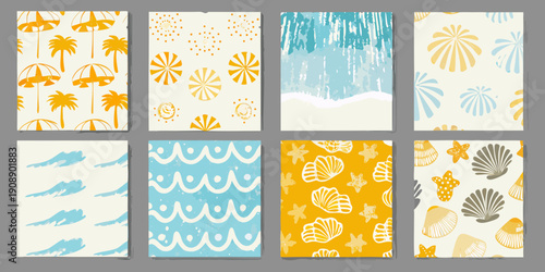 Six vibrant patterned backgrounds featuring summer and tropical motifs