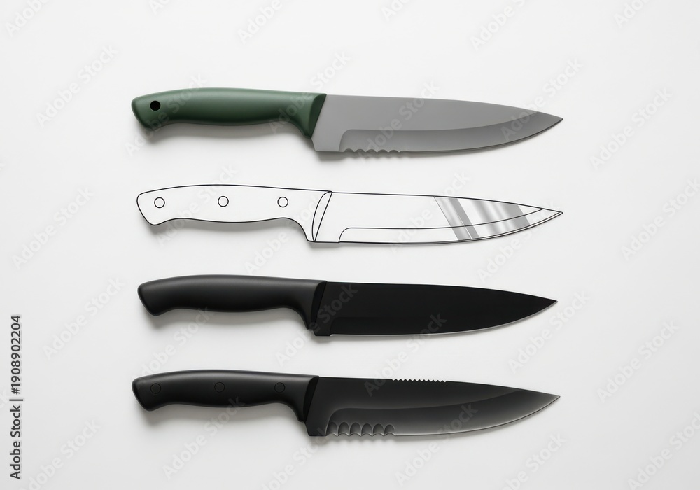 Fototapeta premium Four kitchen knives isolated on white background