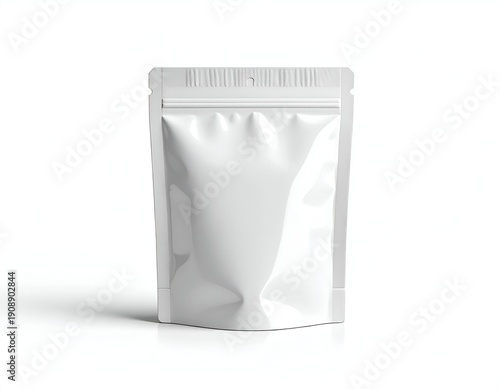 A clean, white, pouch-style packaging with a sealed top, ready for product
