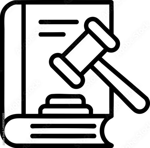 Law Book and Gavel Line Icon – Legal Justice Symbol